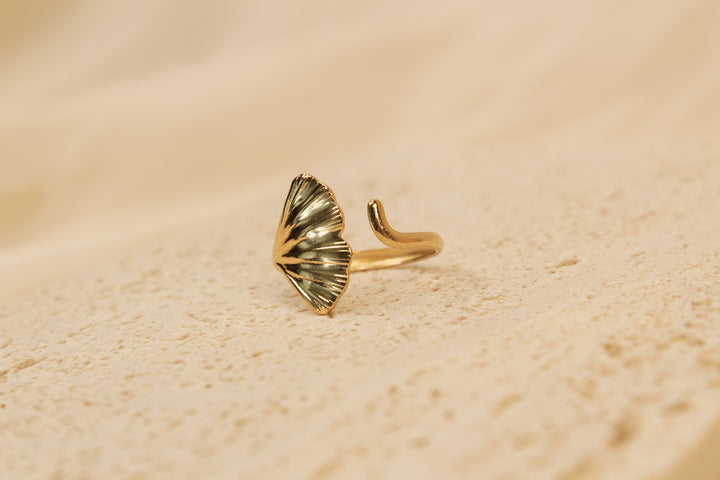 Golden Ginkgo Leaf Adjustable Ring