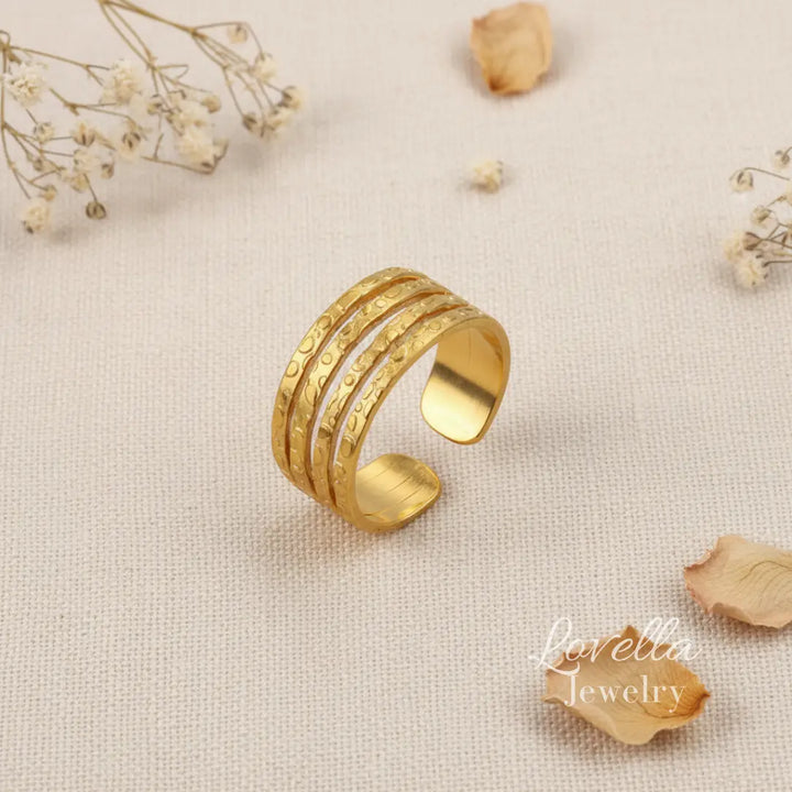 Golden Textured Multi-Band Ring