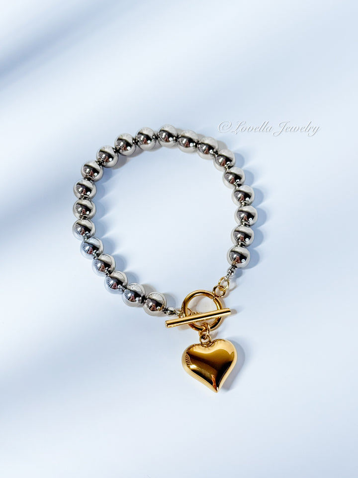 Golden Heart Hematite Bead Bracelet