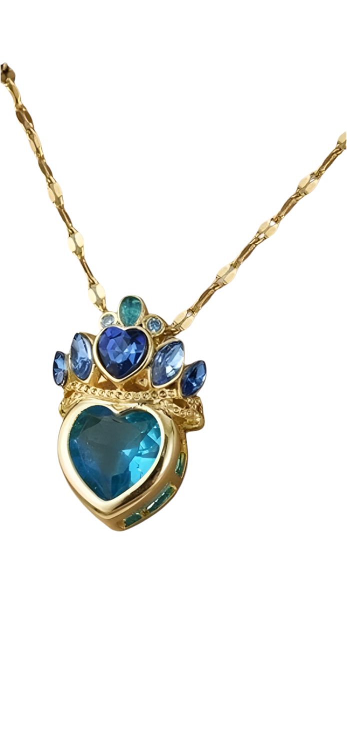 Blue Gemstone Crown Necklace – Gold-Tone Stainless Steel