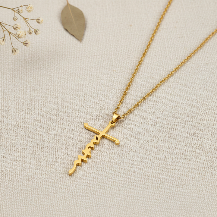 Golden 'Faith' Cross Pendant Necklace