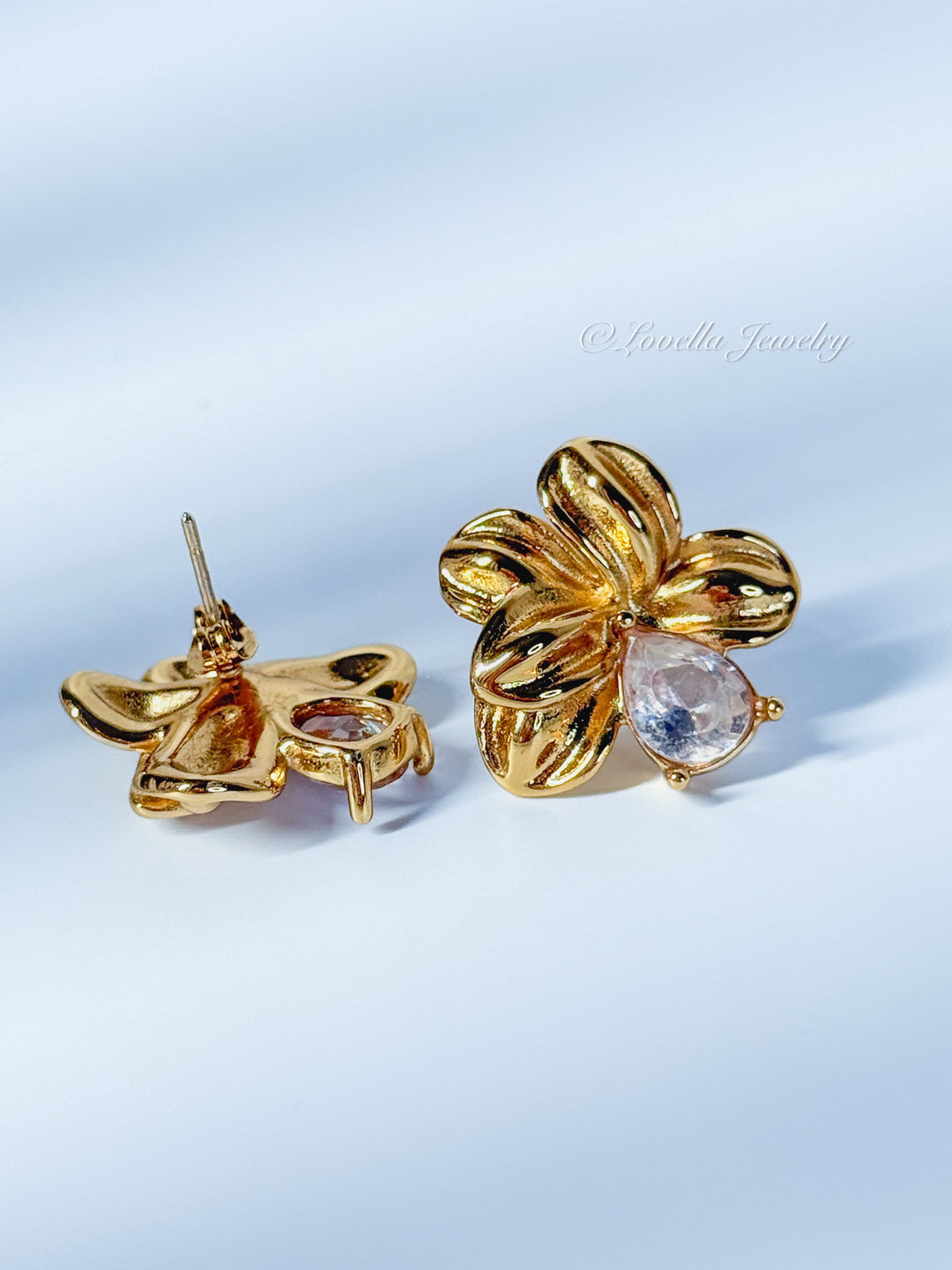 Golden Blossom Earrings with Crystal Teardrop