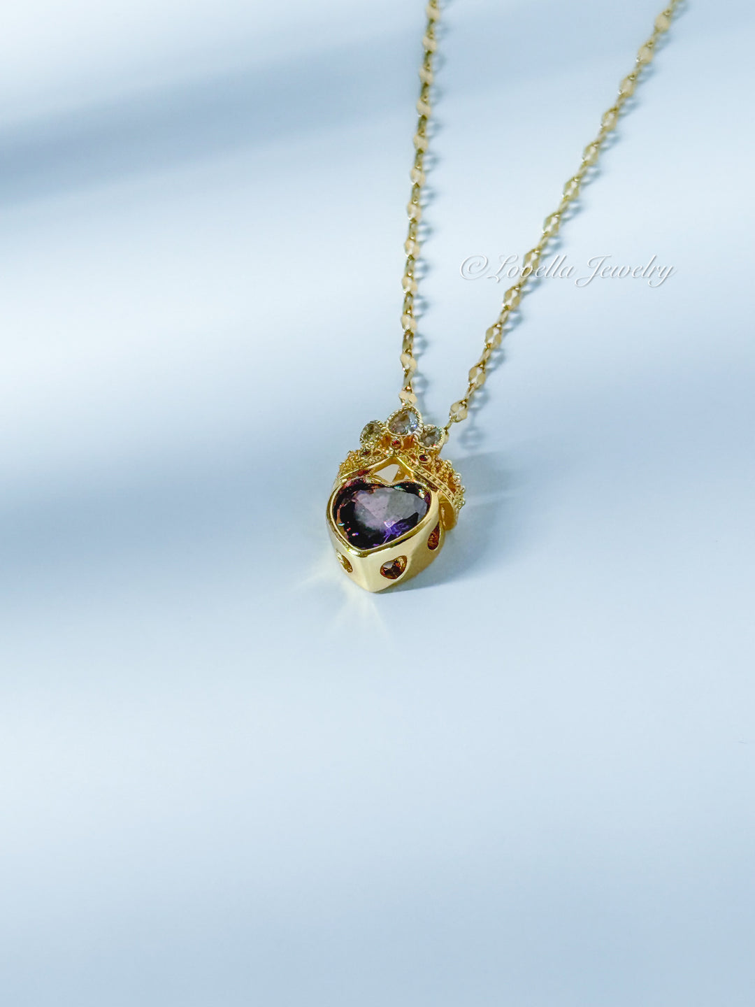 Royal Heart Necklace with Gems — Blue / Violet