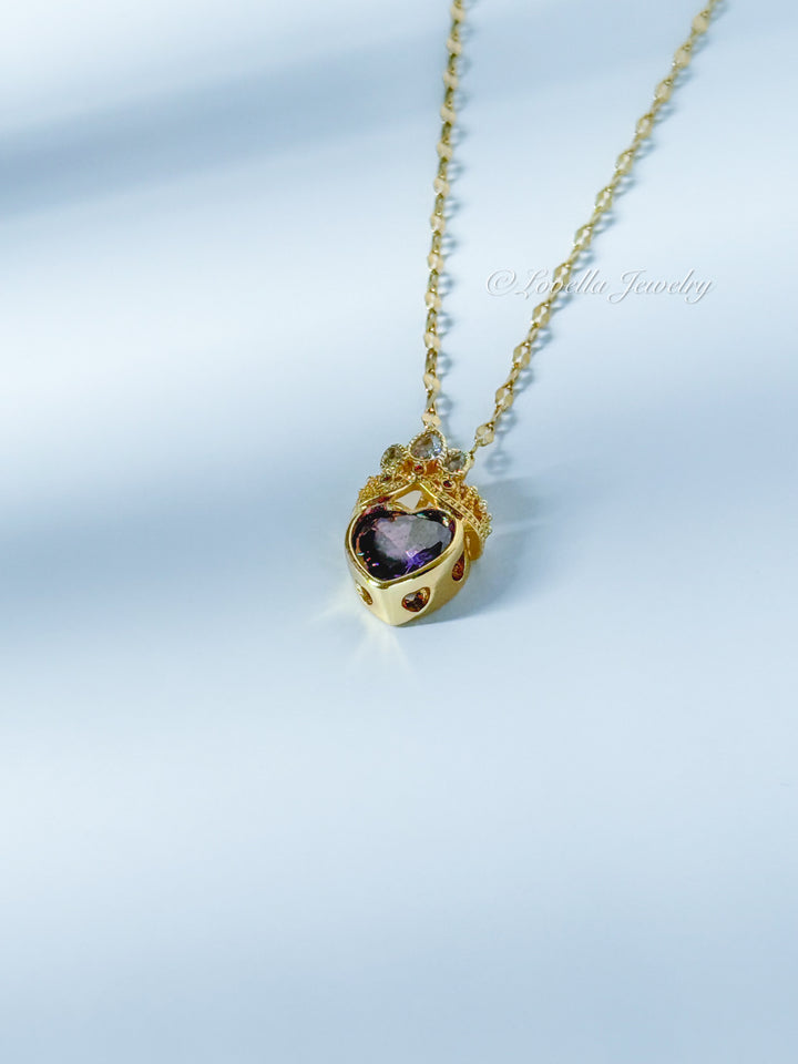 Royal Heart Necklace with Gems — Blue / Violet