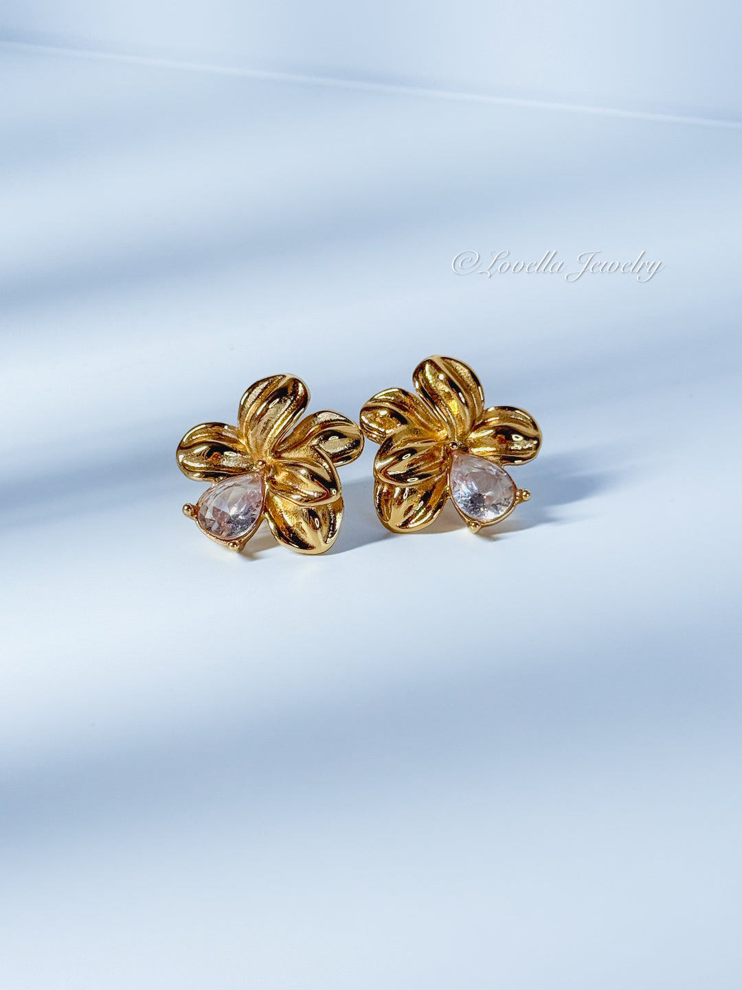 Golden Blossom Earrings with Crystal Teardrop