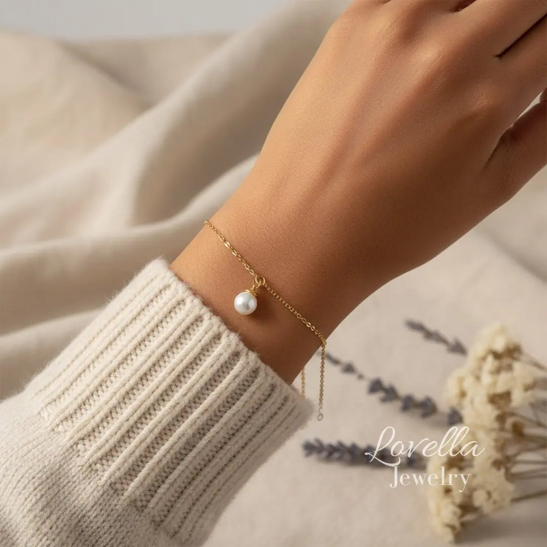 Single Pearl Drop Chain Bracelet