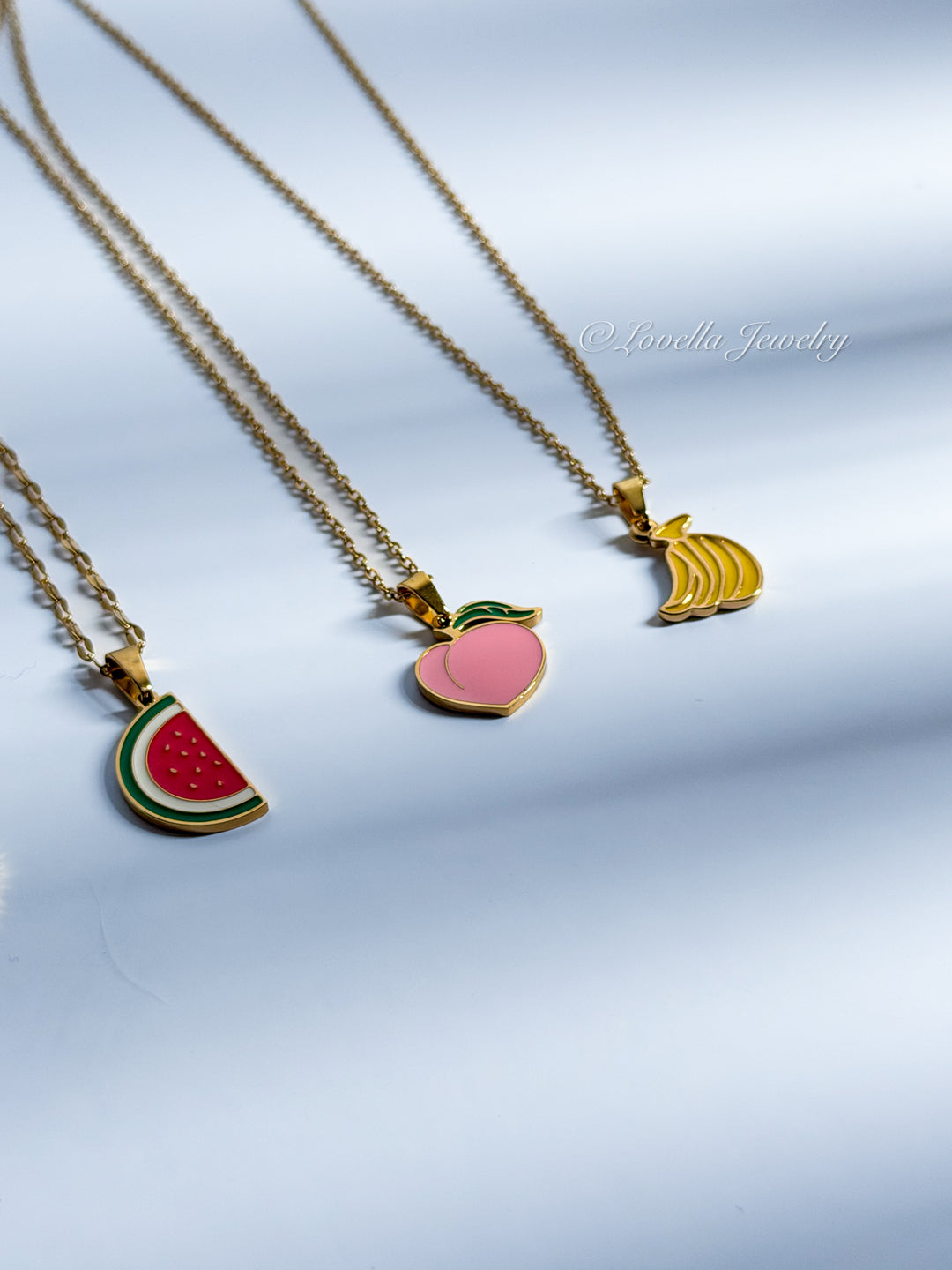 Tropical Fruit Charm Necklace – Gold Tone Stainless Steel