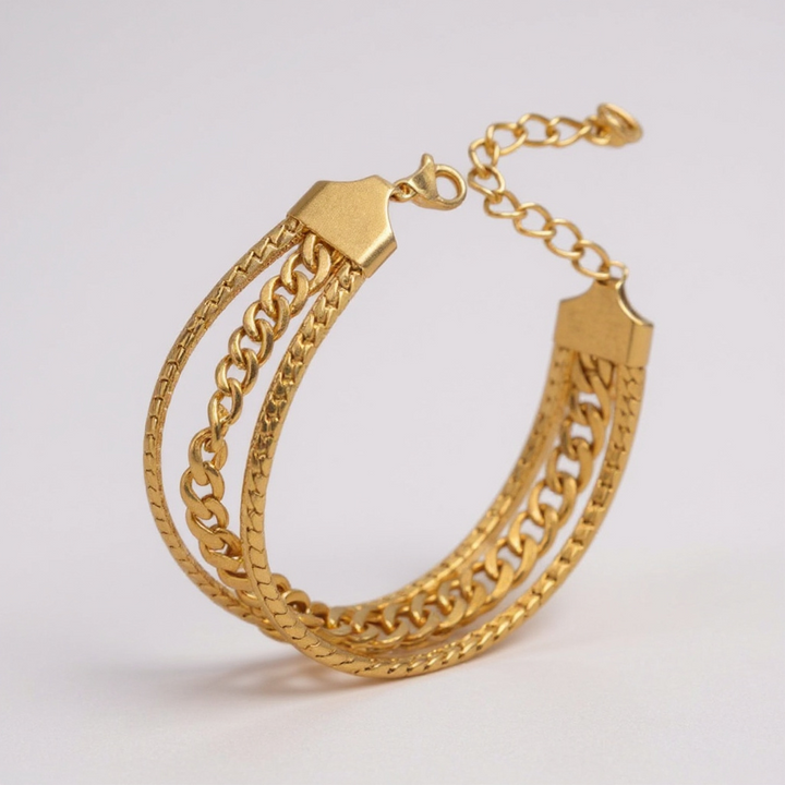 Pulsera de cadena en capas en tono dorado: diseño ajustable de acero inoxidable