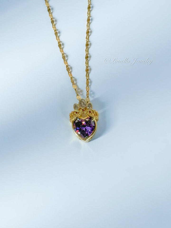 Royal Heart Necklace with Gems — Blue / Violet