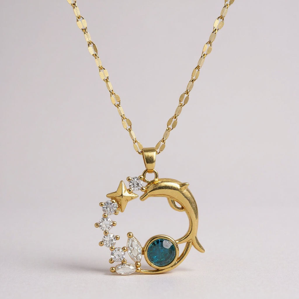 Collar con colgante de delfín cósmico: elegancia en acero inoxidable