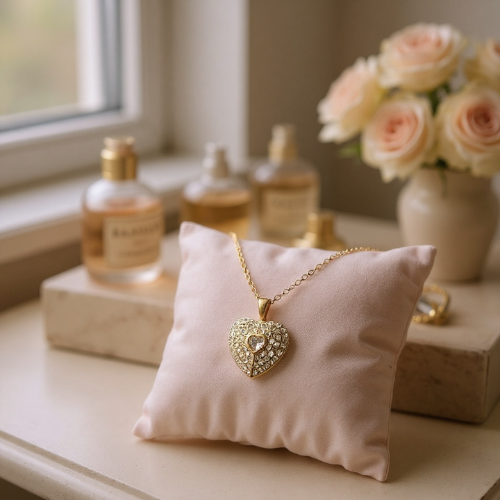 Collar con colgante de corazón brillante: joyería romántica de acero inoxidable