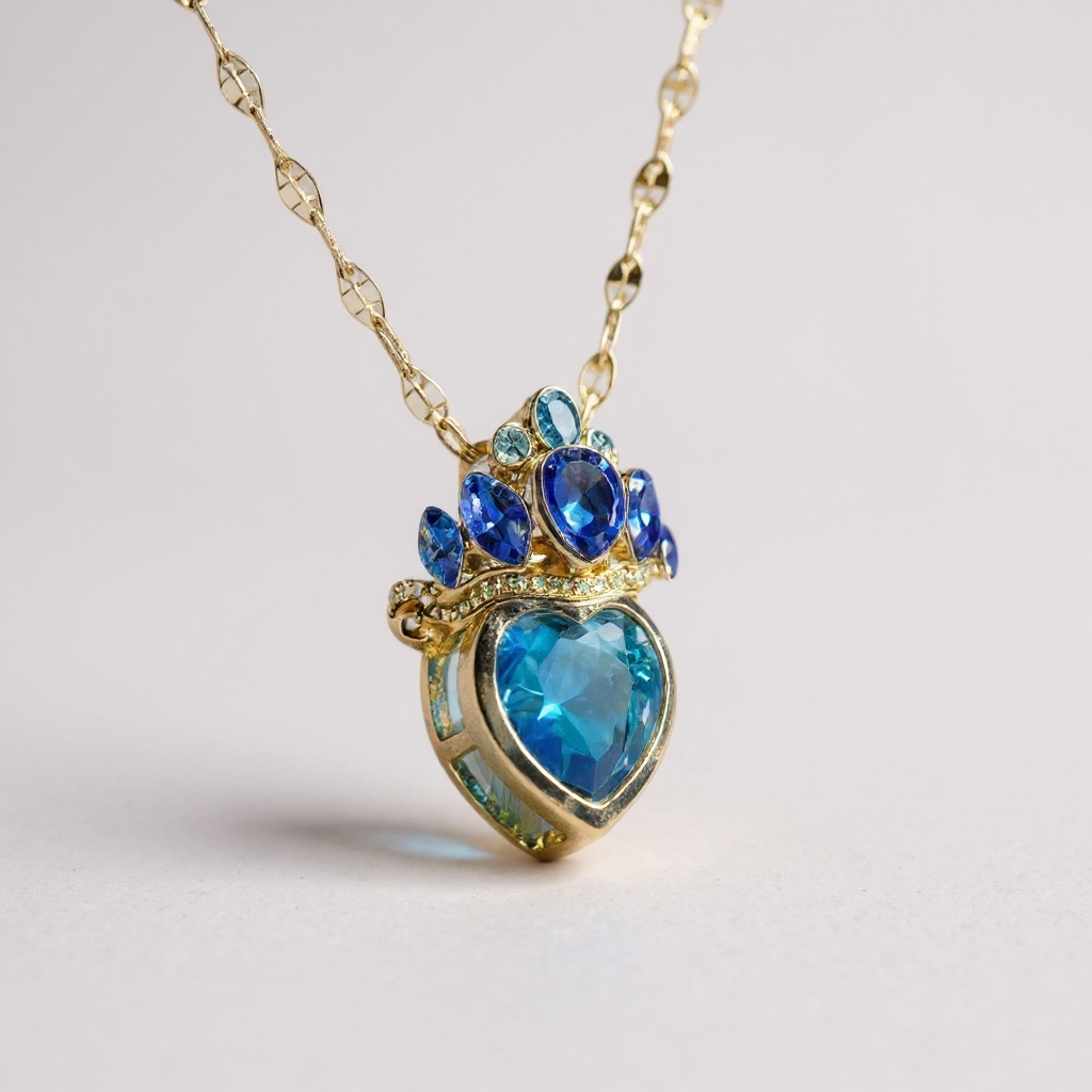 Collar con corona de piedras preciosas azules: acero inoxidable en tono dorado