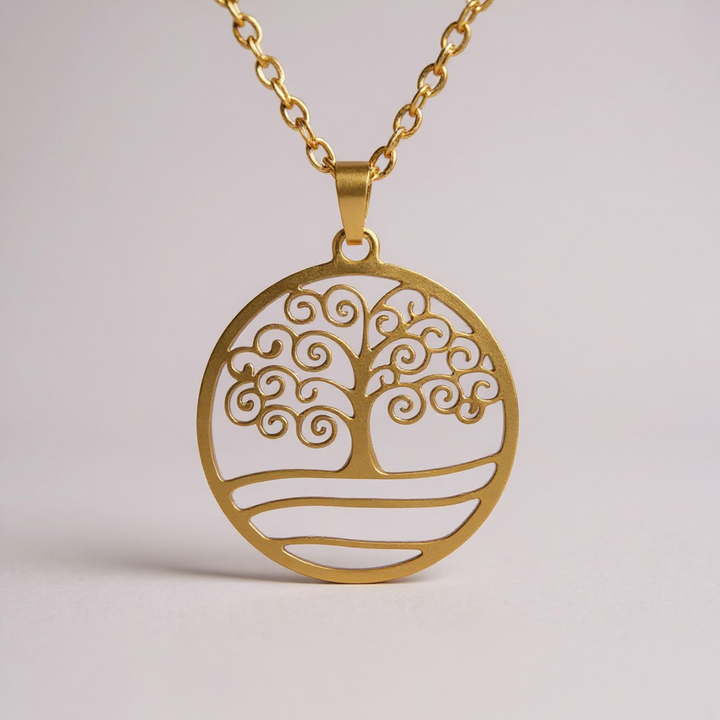 Collar del árbol de la vida: colgante de acero inoxidable en tono dorado