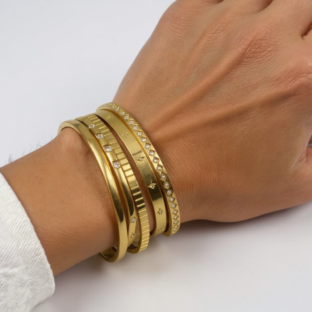 18K Gold Bangle Bracelet Collection – Elegant Stainless Steel Designs