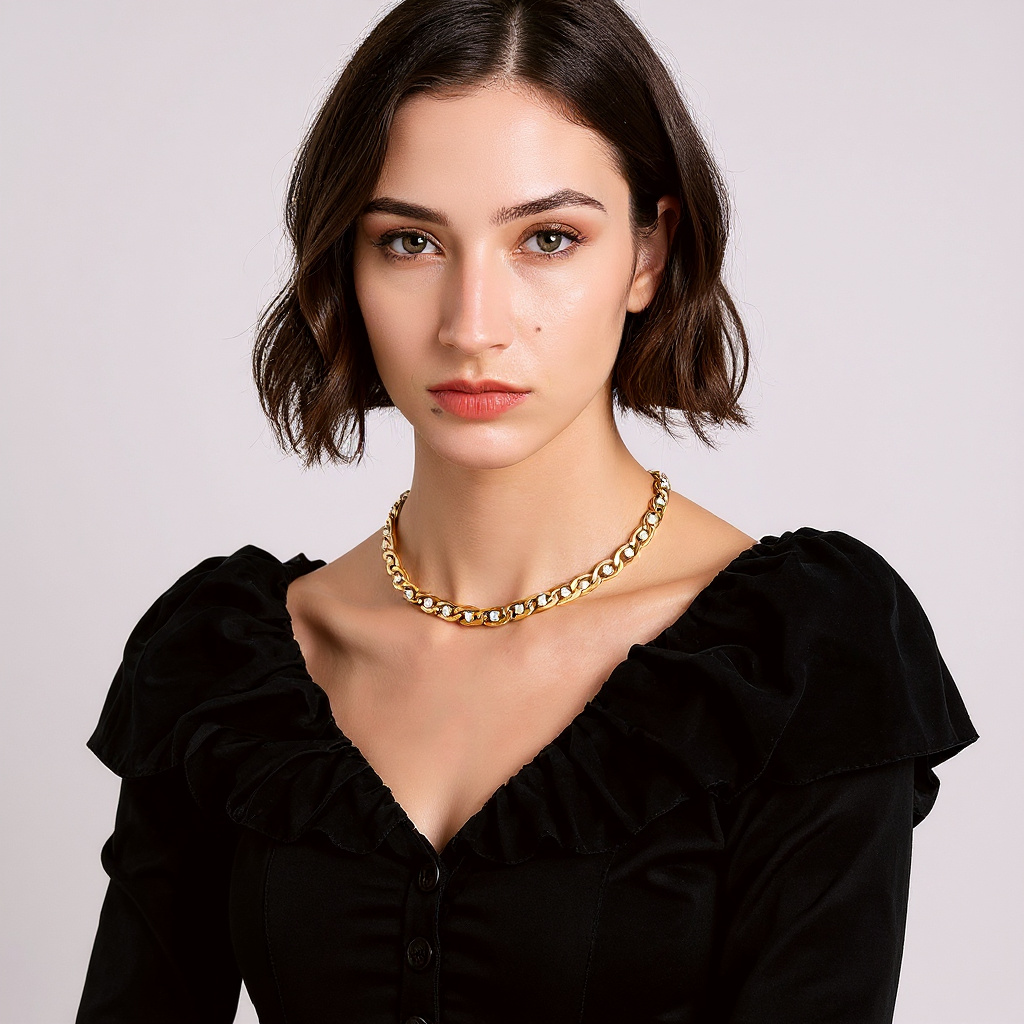 Collar de eslabones dorados con adornos de cristal