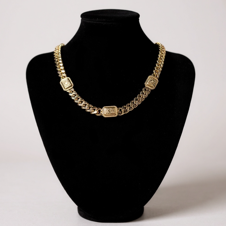 Chunky Chain Necklace with Square Accents – Gold