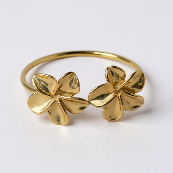 Golden Plumeria Flower Cuff Bracelet