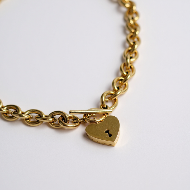 Golden Heart Lock Necklace