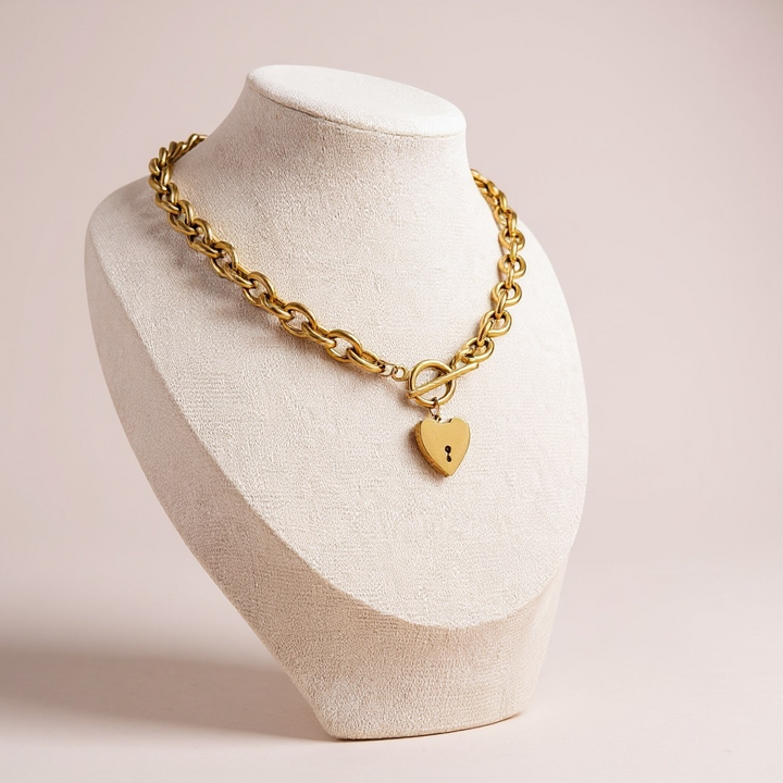 Golden Heart Lock Necklace