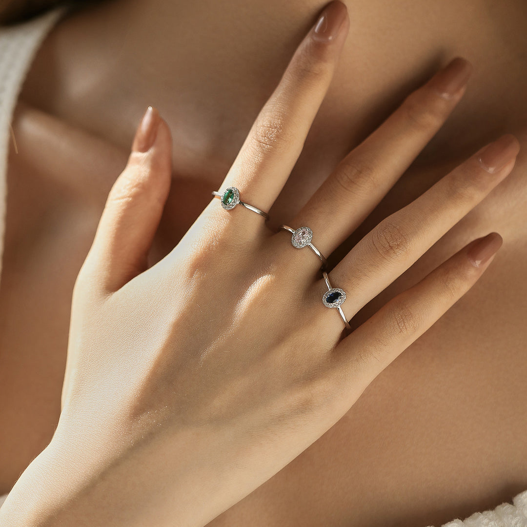 Gemstone-Inspired Halo Rings in Sterling Silver