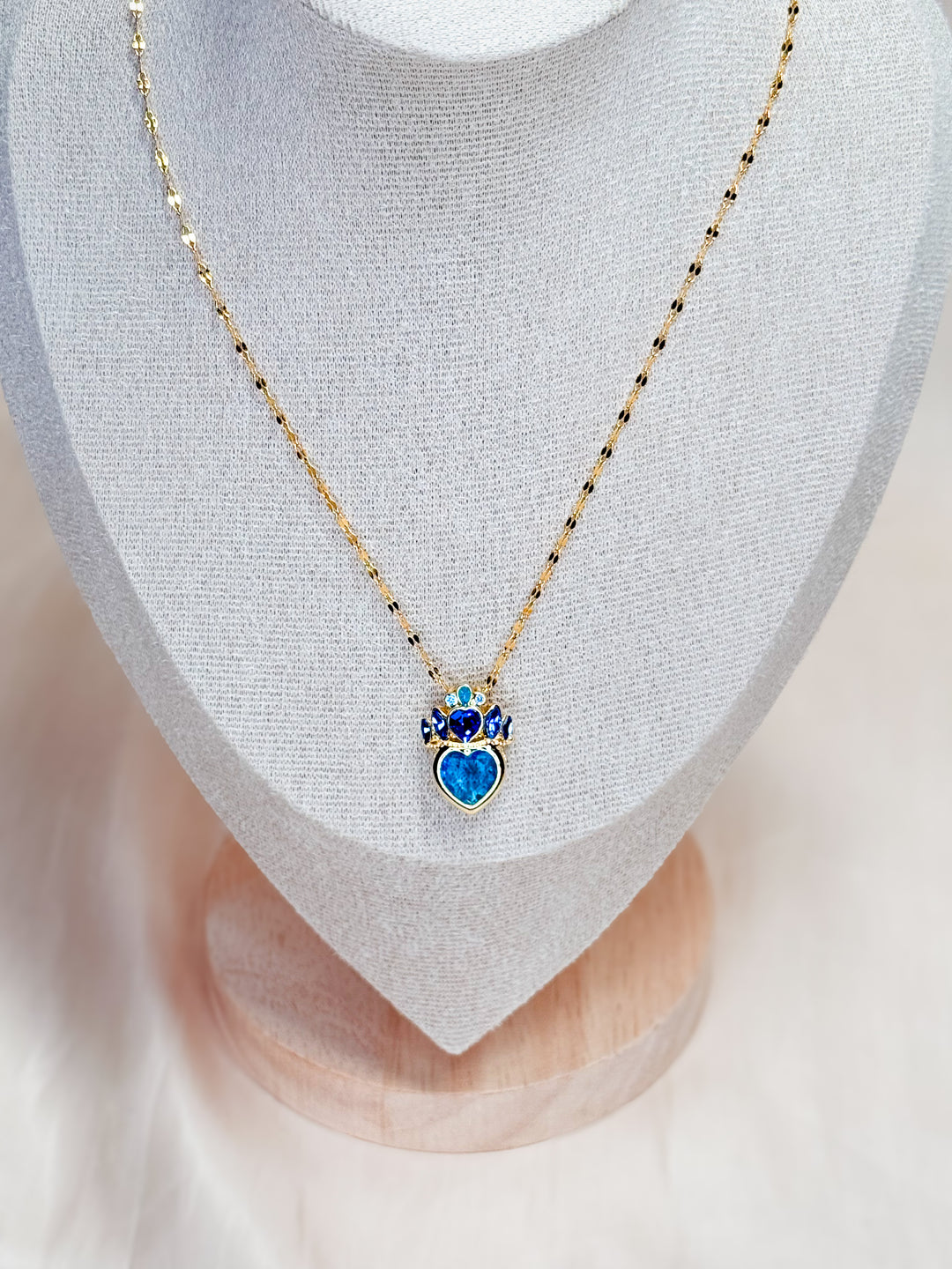 Blue Gemstone Crown Necklace – Gold-Tone Stainless Steel