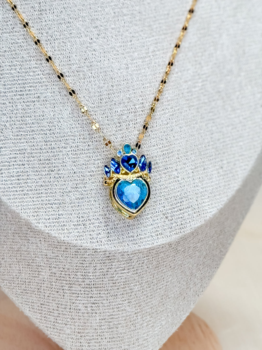 Blue Gemstone Crown Necklace – Gold-Tone Stainless Steel