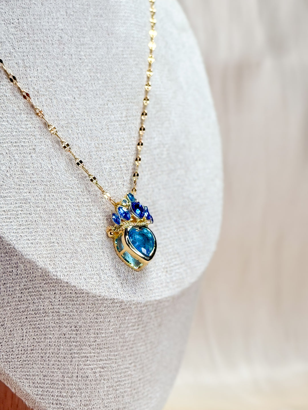 Blue Gemstone Crown Necklace – Gold-Tone Stainless Steel