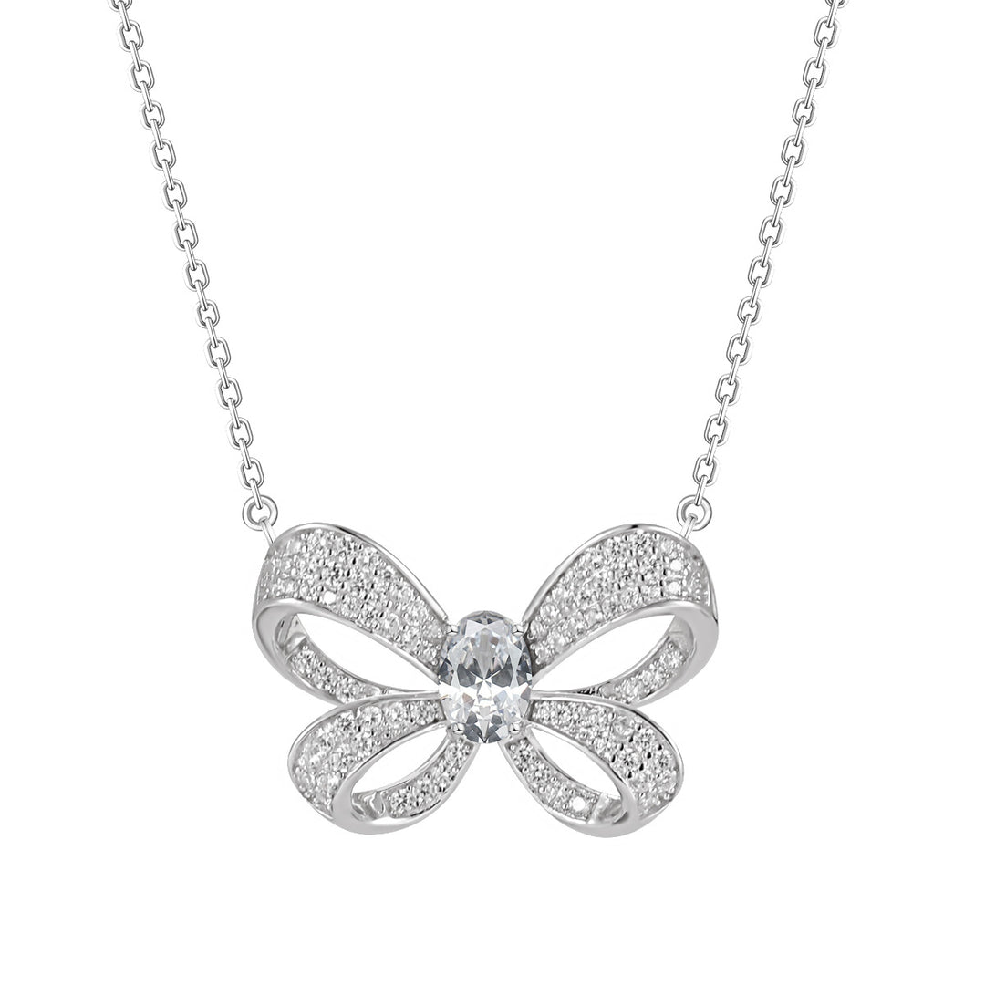 Sterling Silver Bow Pendant with Pavé Setting