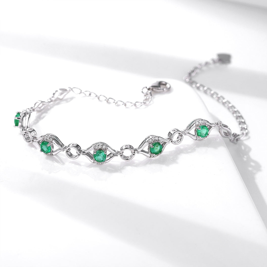 Platinum Gold-Finished S925 Silver Bracelet with Emerald Gemstone Accents