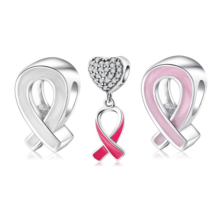 925 Sterling Silver Pink Ribbon Breast Cancer Charm with Enamel