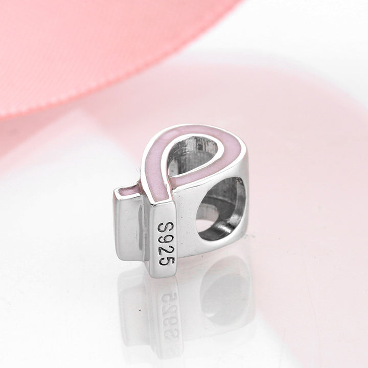 925 Sterling Silver Pink Ribbon Breast Cancer Charm with Enamel