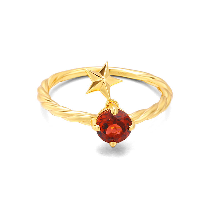 Red Cubic Zircon Stone Five Pointed Star Silver Ring