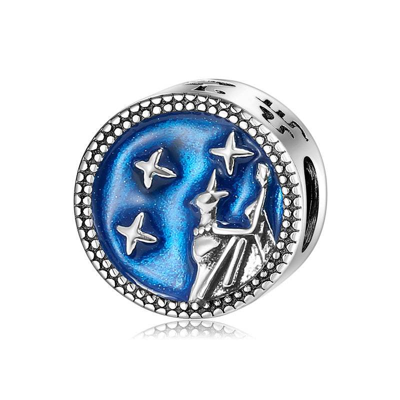 Zodiac Whispers: Celestial Sterling Silver Charm Collection with Enamel Finish