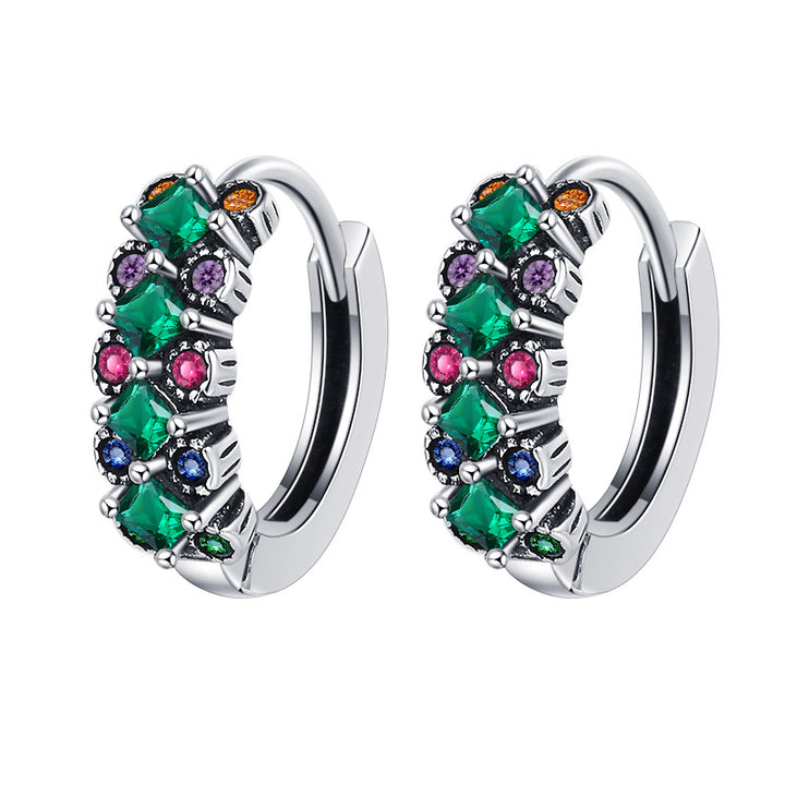 Kaleidoscope Hoops: Sterling Silver Earrings with Multicolored Stones