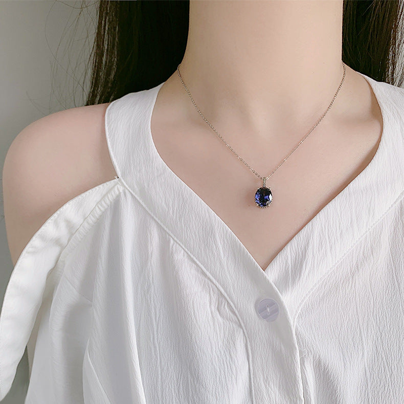 Timeless Elegance 925 Sterling Silver Necklace with Blue Gemstone Pendant