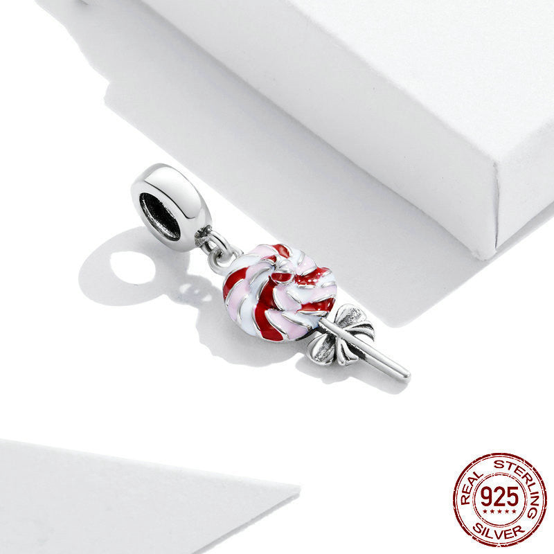 Sterling Silver Candy Cane Charm with Enamel Finish