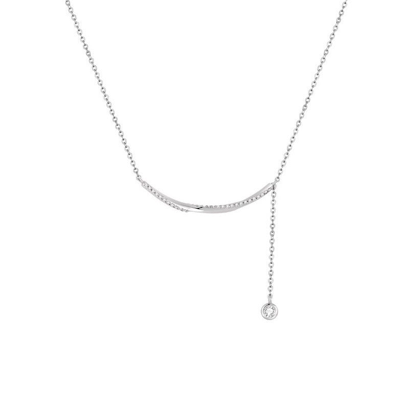 Sterling Silver Curved Bar Necklace with Crystal Dangle