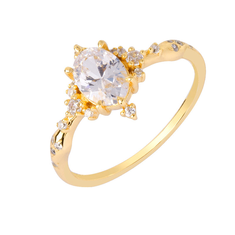 Wind Zircon Ring Silver Plated 14K Gold