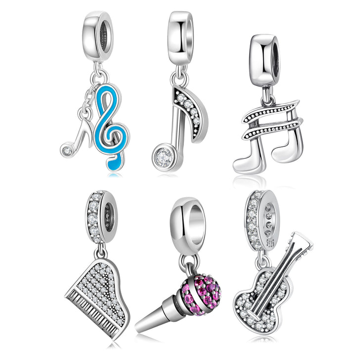 Melodic Charm Collection: Sterling Silver Music-Themed Charm Set