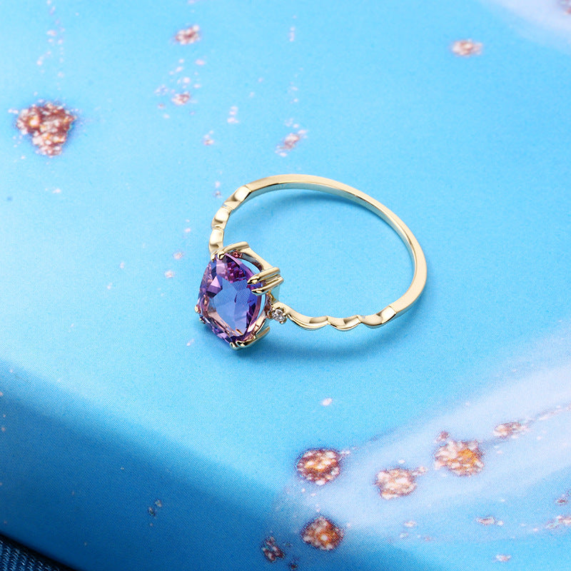 Radiant Amethyst Ring with 10K Gold Plating over 925 Sterling Silver