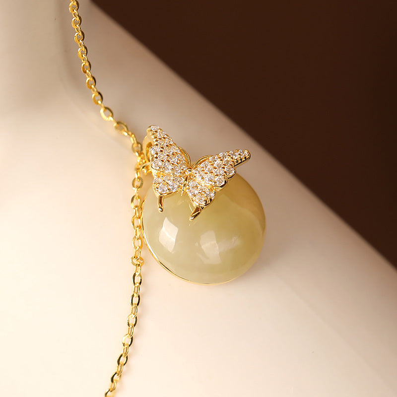 Glistening Butterfly Hetian Jade Necklace