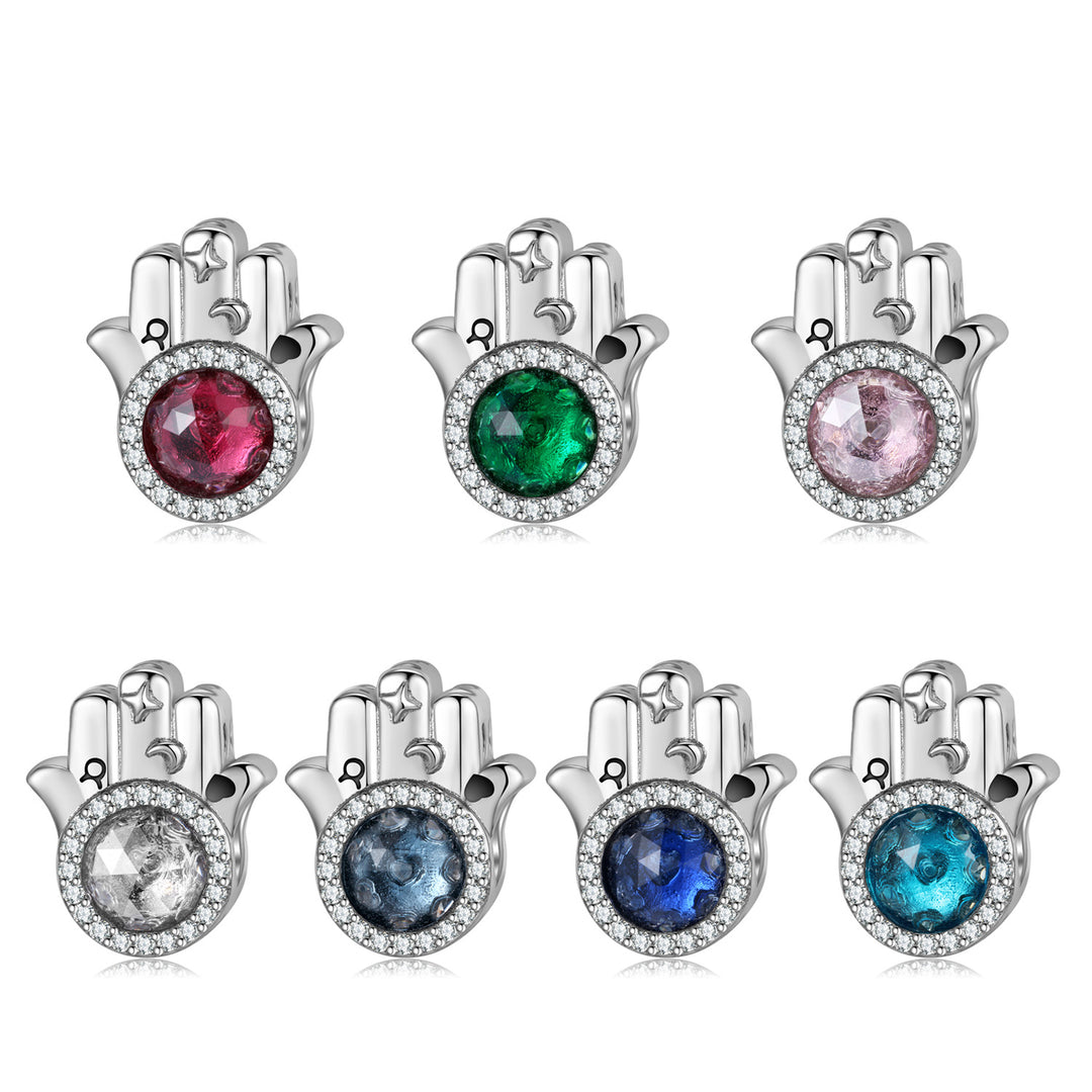 Sterling Silver Hamsa Hand Charms with Colorful Crystal Accents