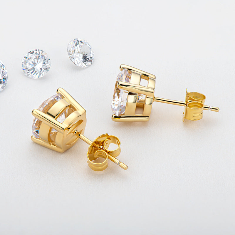 Stud Earrings Sterling Silver 18 Gold Moissanite