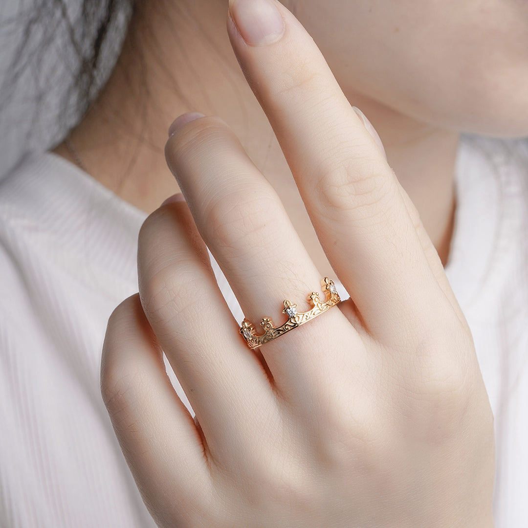 Anillo de corona de princesa con circonitas blancas y plateadas