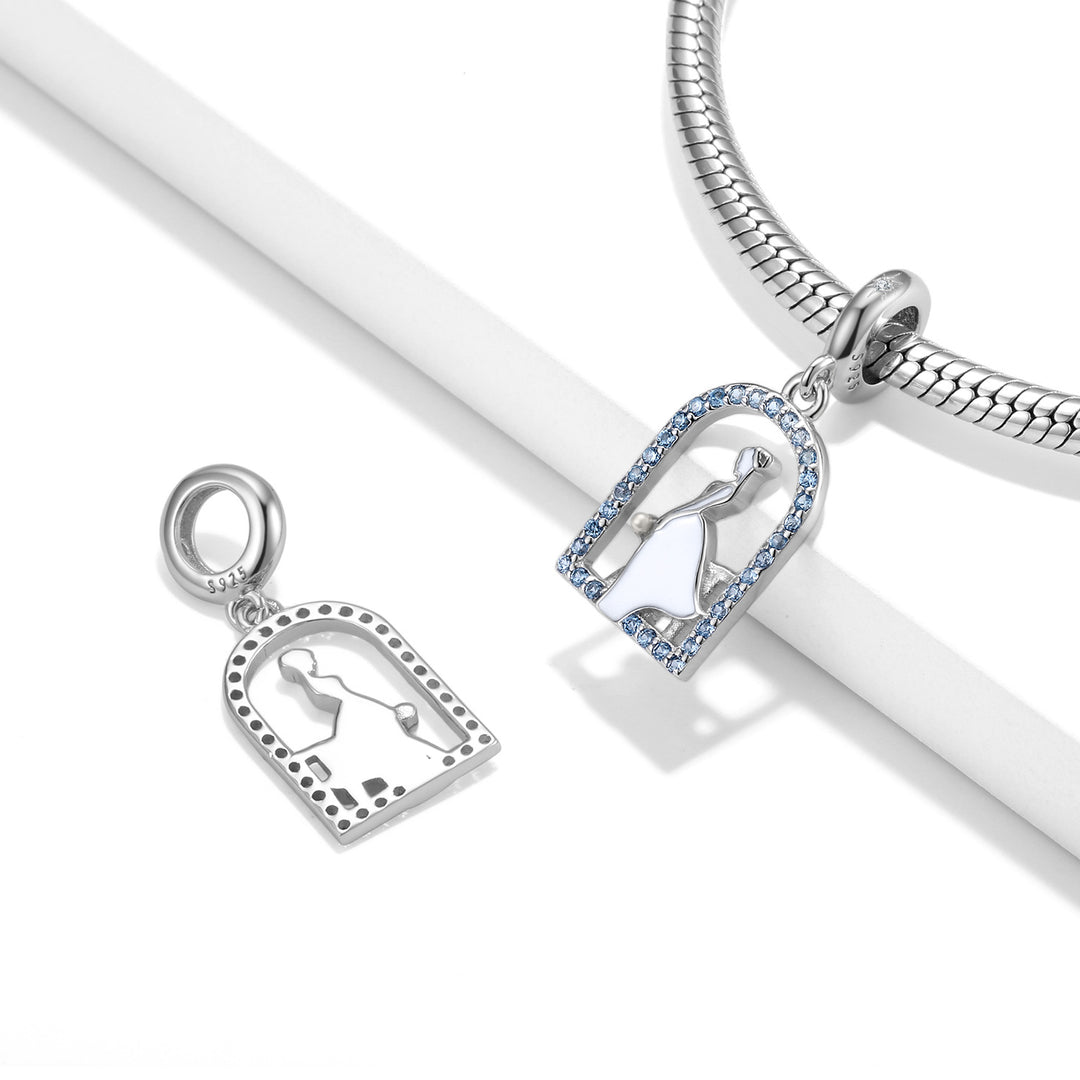 Sterling Silver Ballerina Arch Charm with Blue Crystals