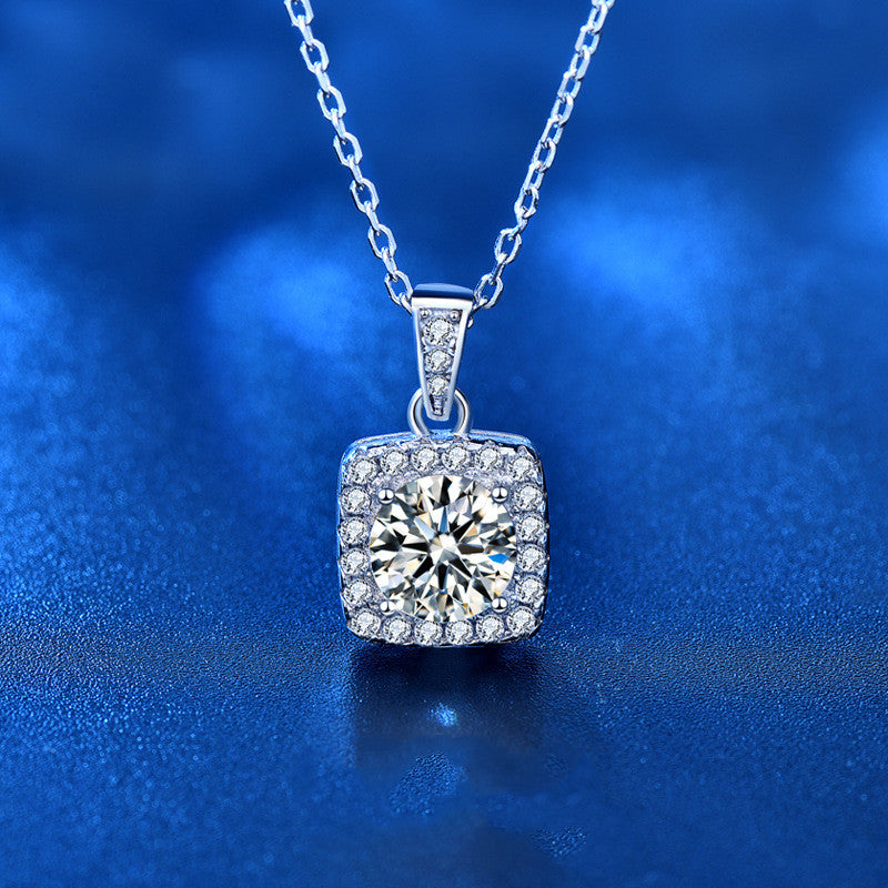 Sterling Silver Pavé Square Pendant Necklace