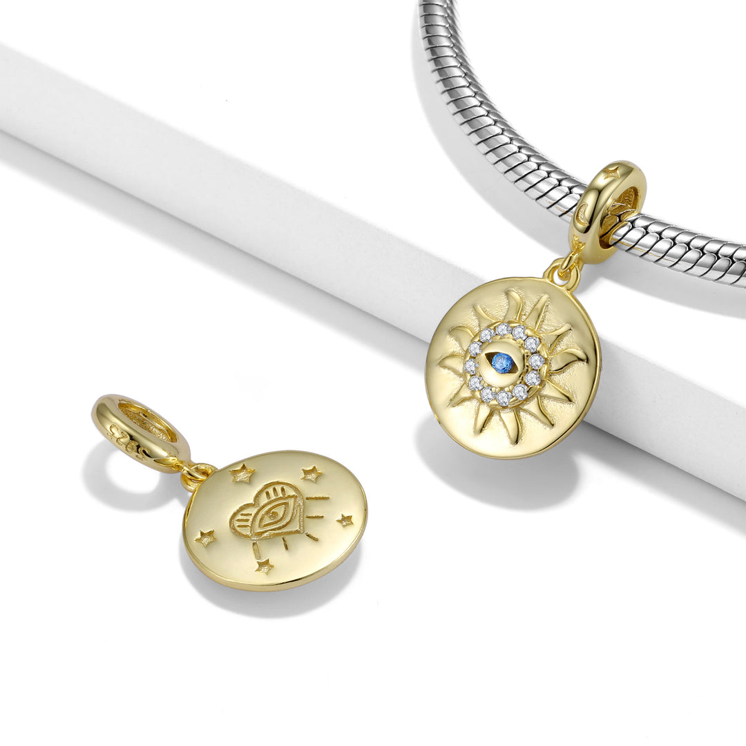 Sterling Silver Gold Plated Sun Evil Eye CHarm