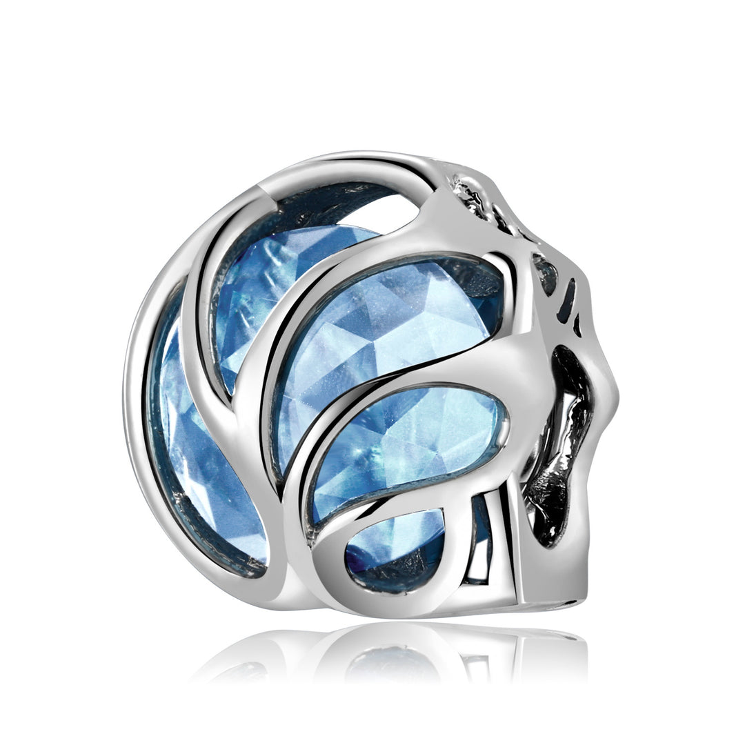 Sterling Silver Wave Charm with Blue Crystal Inlays