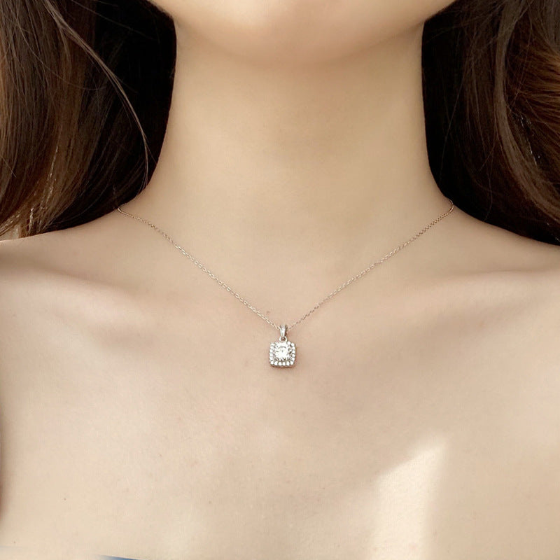 Sterling Silver Pavé Square Pendant Necklace