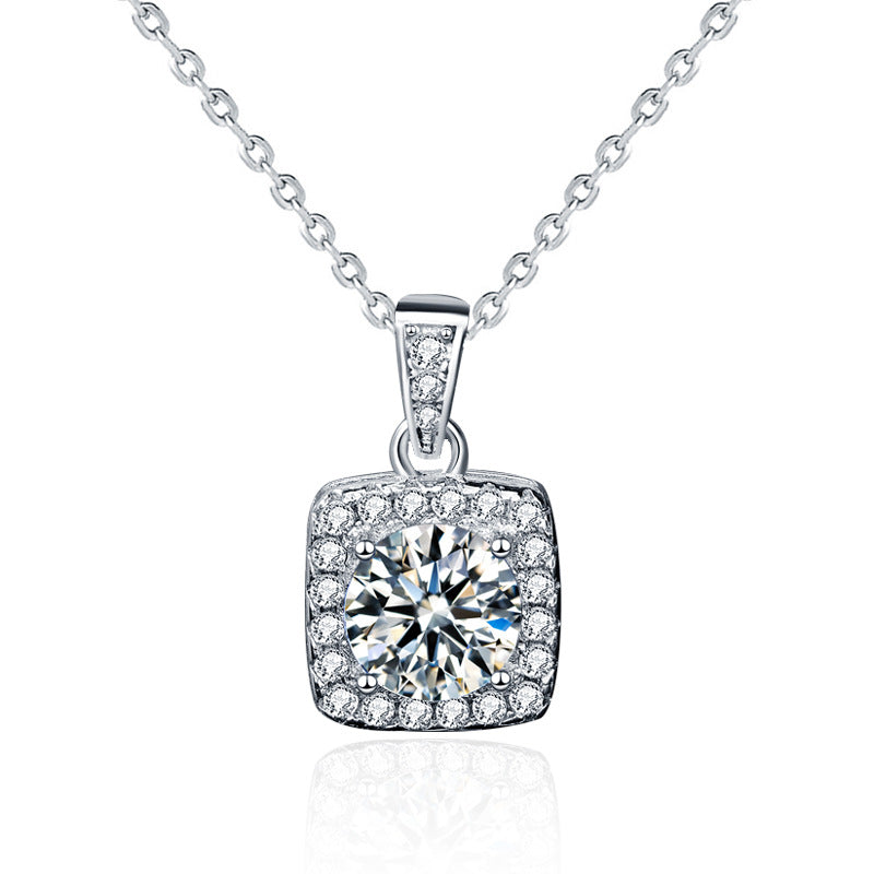 Sterling Silver Pavé Square Pendant Necklace